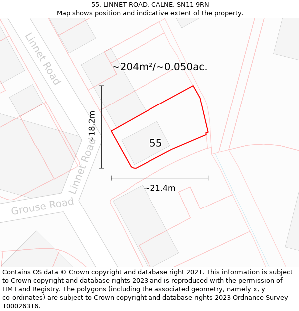 55, LINNET ROAD, CALNE, SN11 9RN: Plot and title map