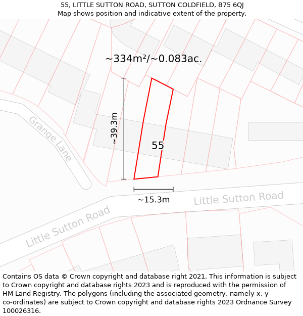 55, LITTLE SUTTON ROAD, SUTTON COLDFIELD, B75 6QJ: Plot and title map