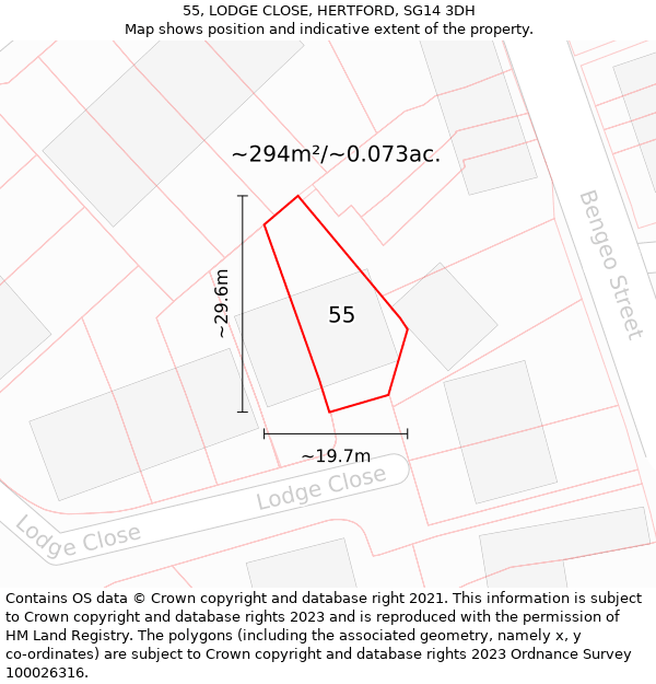 55, LODGE CLOSE, HERTFORD, SG14 3DH: Plot and title map