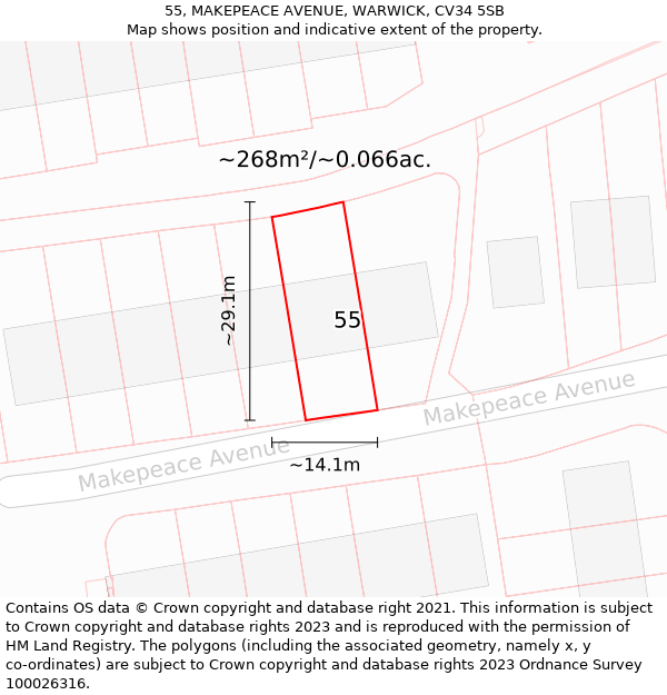 55, MAKEPEACE AVENUE, WARWICK, CV34 5SB: Plot and title map