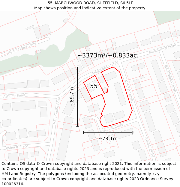 55, MARCHWOOD ROAD, SHEFFIELD, S6 5LF: Plot and title map