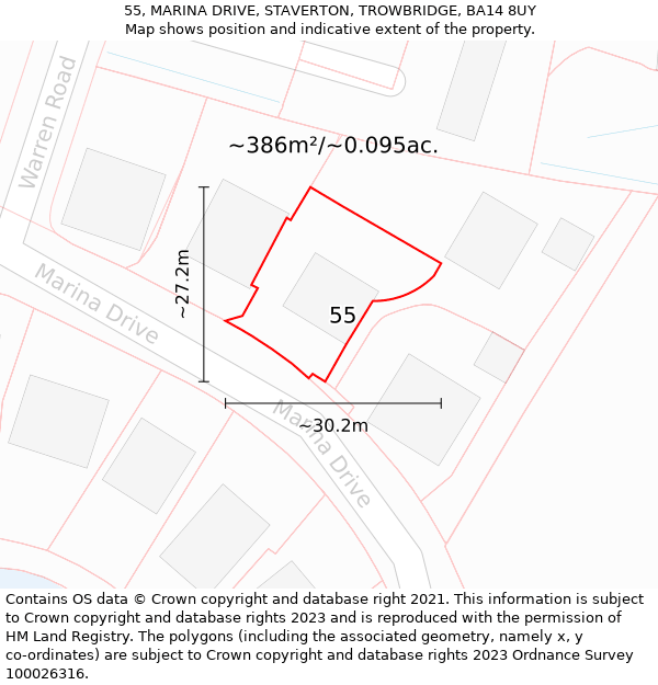 55, MARINA DRIVE, STAVERTON, TROWBRIDGE, BA14 8UY: Plot and title map