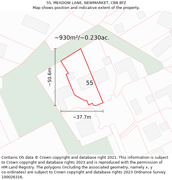 55, MEADOW LANE, NEWMARKET, CB8 8FZ: Plot and title map