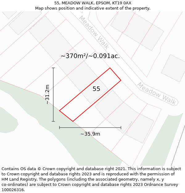 55, MEADOW WALK, EPSOM, KT19 0AX: Plot and title map