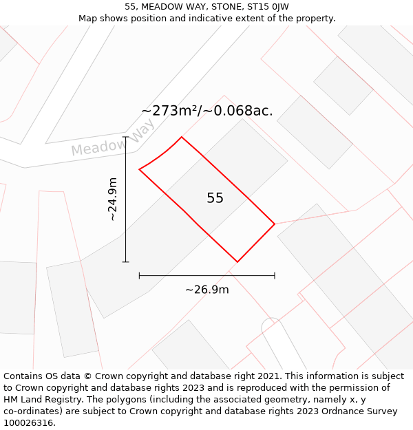 55, MEADOW WAY, STONE, ST15 0JW: Plot and title map