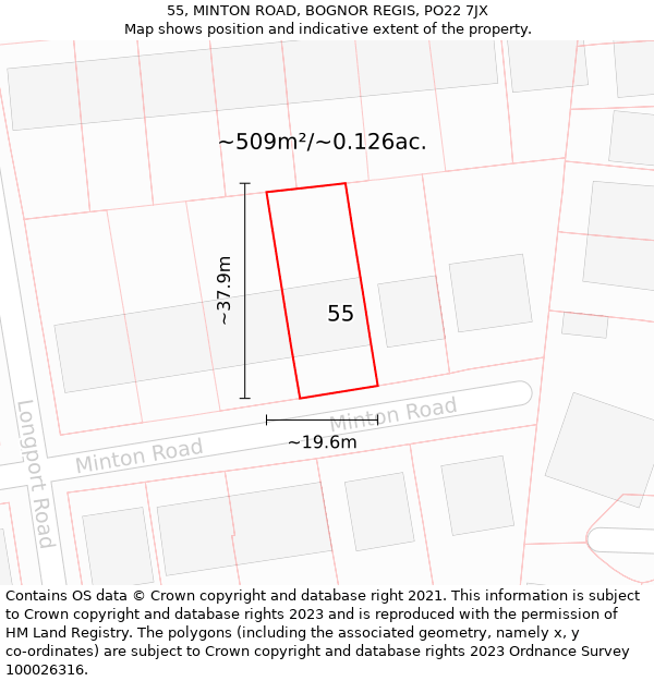 55, MINTON ROAD, BOGNOR REGIS, PO22 7JX: Plot and title map