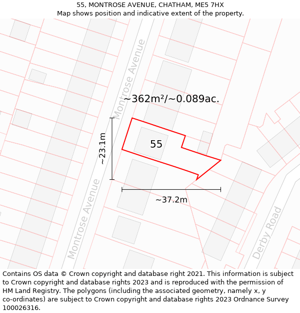 55, MONTROSE AVENUE, CHATHAM, ME5 7HX: Plot and title map