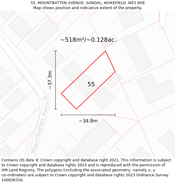 55, MOUNTBATTEN AVENUE, SANDAL, WAKEFIELD, WF2 6HE: Plot and title map