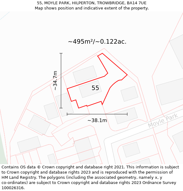 55, MOYLE PARK, HILPERTON, TROWBRIDGE, BA14 7UE: Plot and title map