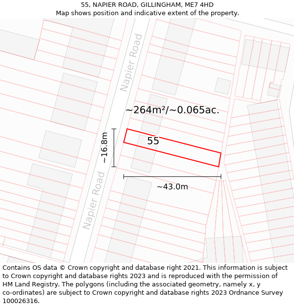 55, NAPIER ROAD, GILLINGHAM, ME7 4HD: Plot and title map