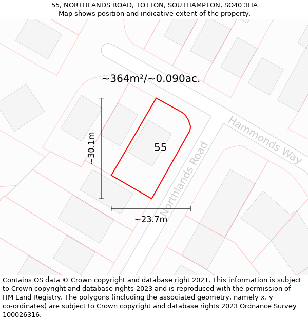 55, NORTHLANDS ROAD, TOTTON, SOUTHAMPTON, SO40 3HA: Plot and title map