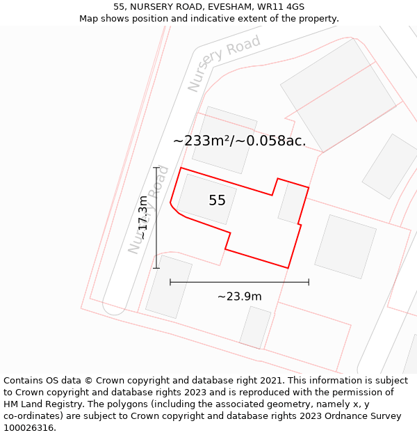 55, NURSERY ROAD, EVESHAM, WR11 4GS: Plot and title map