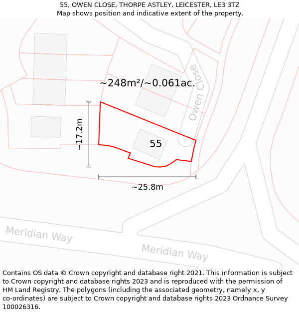 55, OWEN CLOSE, THORPE ASTLEY, LEICESTER, LE3 3TZ: Plot and title map