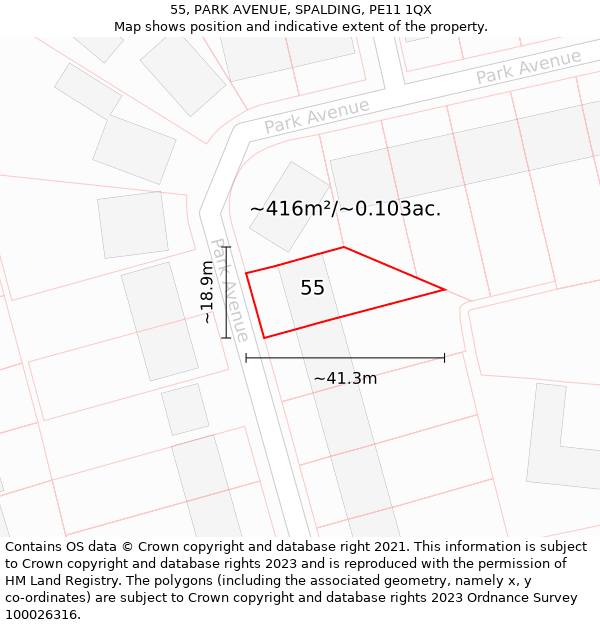 55, PARK AVENUE, SPALDING, PE11 1QX: Plot and title map