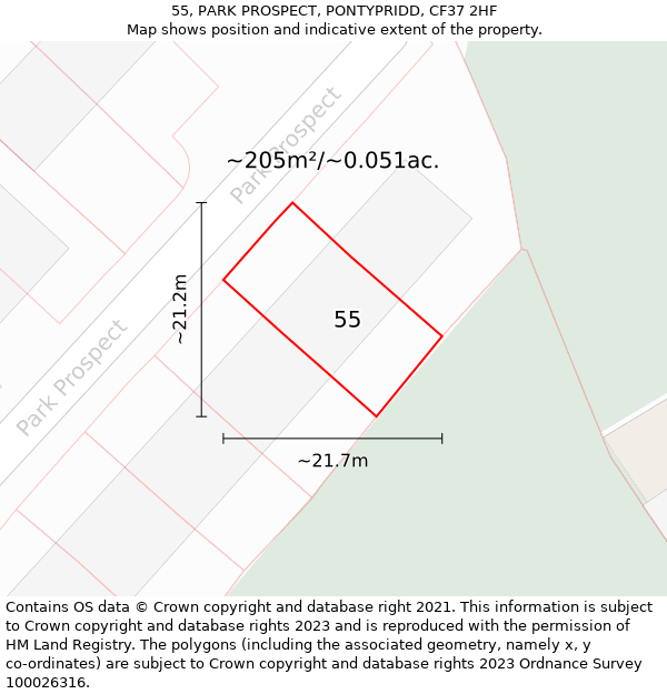 55, PARK PROSPECT, PONTYPRIDD, CF37 2HF: Plot and title map