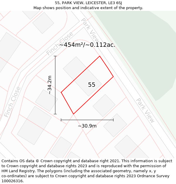 55, PARK VIEW, LEICESTER, LE3 6SJ: Plot and title map