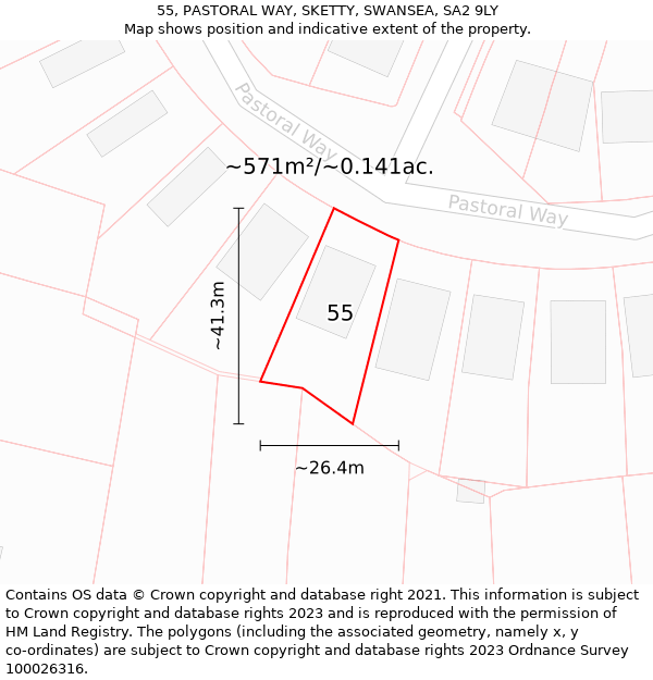 55, PASTORAL WAY, SKETTY, SWANSEA, SA2 9LY: Plot and title map