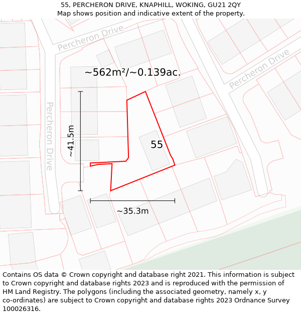 55, PERCHERON DRIVE, KNAPHILL, WOKING, GU21 2QY: Plot and title map