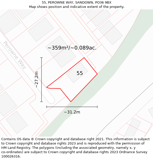 55, PEROWNE WAY, SANDOWN, PO36 9BX: Plot and title map