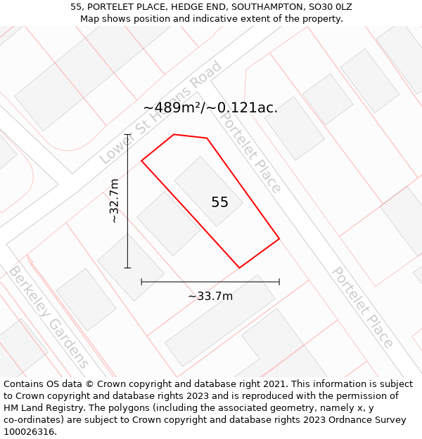 55, PORTELET PLACE, HEDGE END, SOUTHAMPTON, SO30 0LZ: Plot and title map