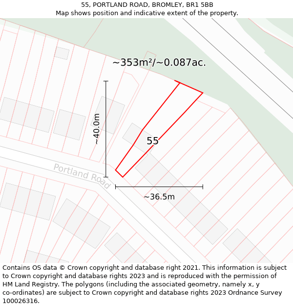 55, PORTLAND ROAD, BROMLEY, BR1 5BB: Plot and title map