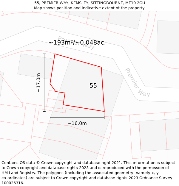 55, PREMIER WAY, KEMSLEY, SITTINGBOURNE, ME10 2GU: Plot and title map