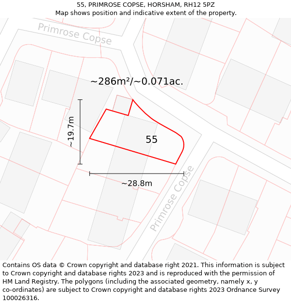 55, PRIMROSE COPSE, HORSHAM, RH12 5PZ: Plot and title map