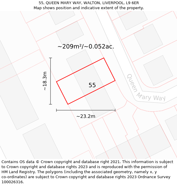 55, QUEEN MARY WAY, WALTON, LIVERPOOL, L9 6ER: Plot and title map