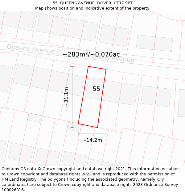 55, QUEENS AVENUE, DOVER, CT17 9PT: Plot and title map