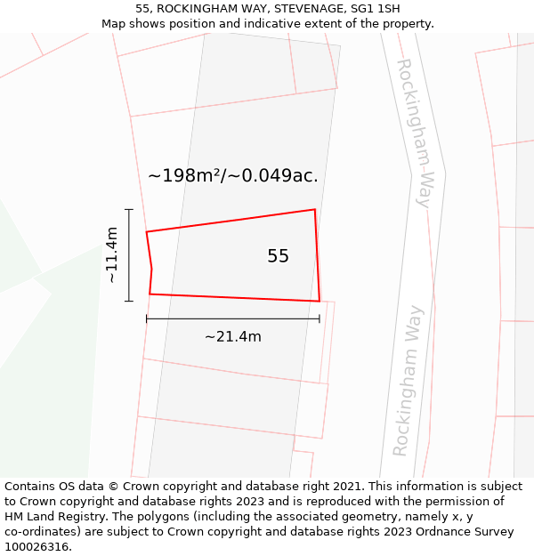 55, ROCKINGHAM WAY, STEVENAGE, SG1 1SH: Plot and title map