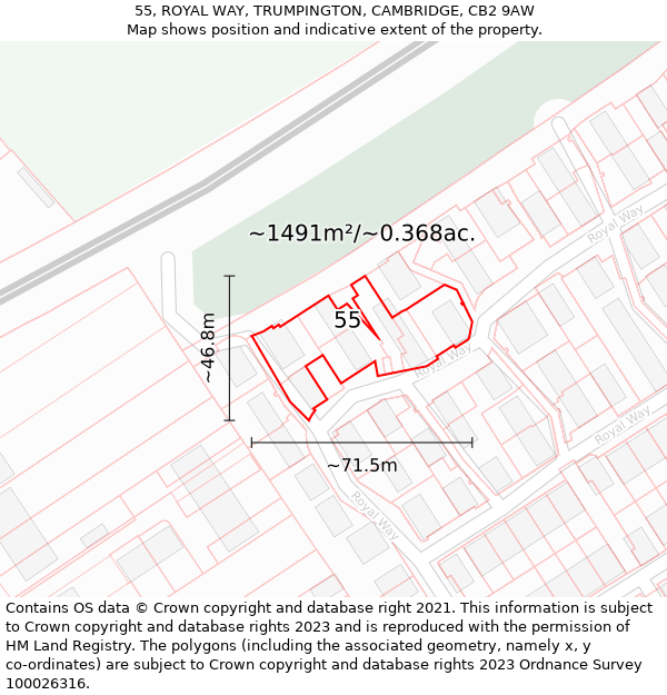 55, ROYAL WAY, TRUMPINGTON, CAMBRIDGE, CB2 9AW: Plot and title map