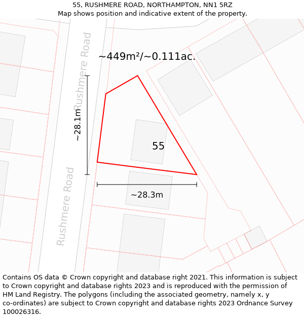 55, RUSHMERE ROAD, NORTHAMPTON, NN1 5RZ: Plot and title map