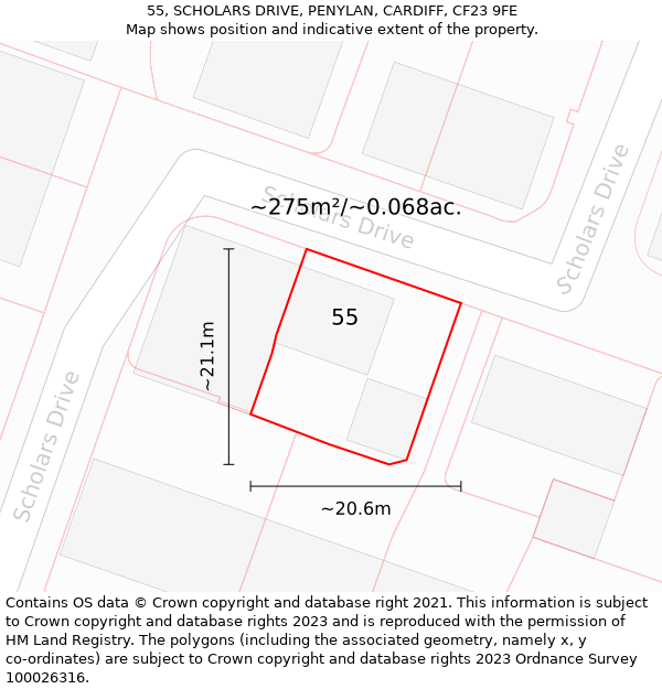 55, SCHOLARS DRIVE, PENYLAN, CARDIFF, CF23 9FE: Plot and title map