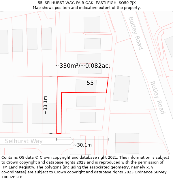 55, SELHURST WAY, FAIR OAK, EASTLEIGH, SO50 7JX: Plot and title map