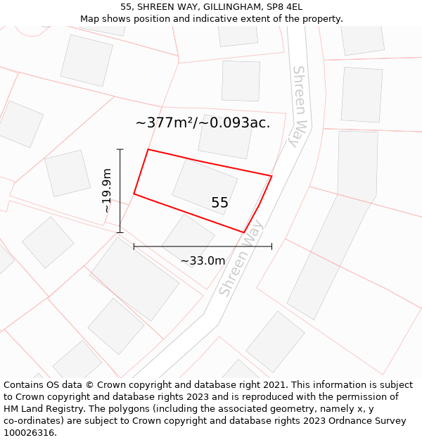 55, SHREEN WAY, GILLINGHAM, SP8 4EL: Plot and title map