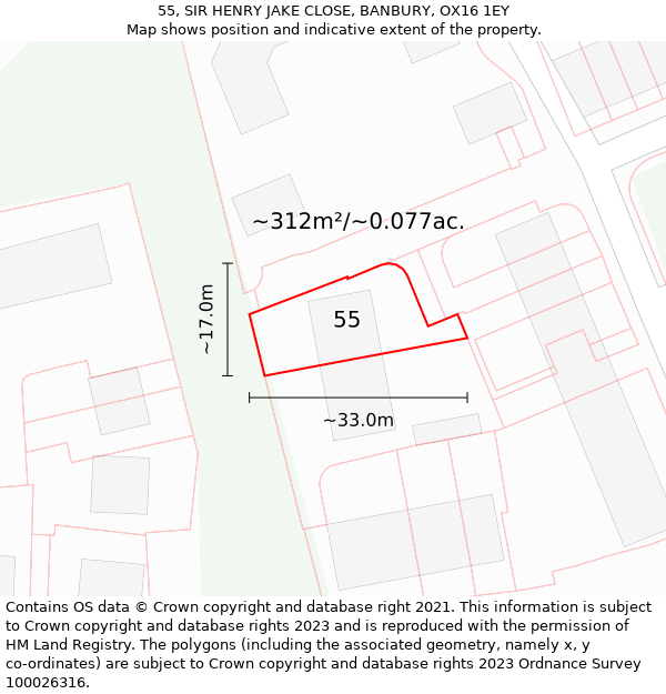 55, SIR HENRY JAKE CLOSE, BANBURY, OX16 1EY: Plot and title map