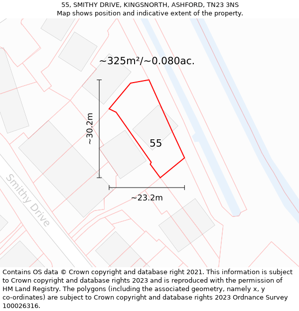 55, SMITHY DRIVE, KINGSNORTH, ASHFORD, TN23 3NS: Plot and title map