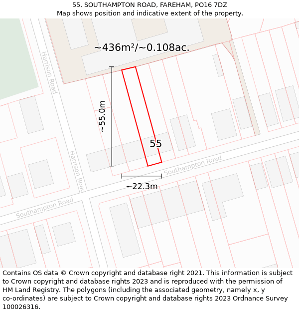 55, SOUTHAMPTON ROAD, FAREHAM, PO16 7DZ: Plot and title map