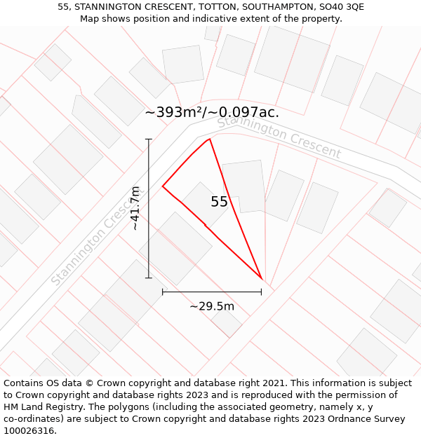 55, STANNINGTON CRESCENT, TOTTON, SOUTHAMPTON, SO40 3QE: Plot and title map