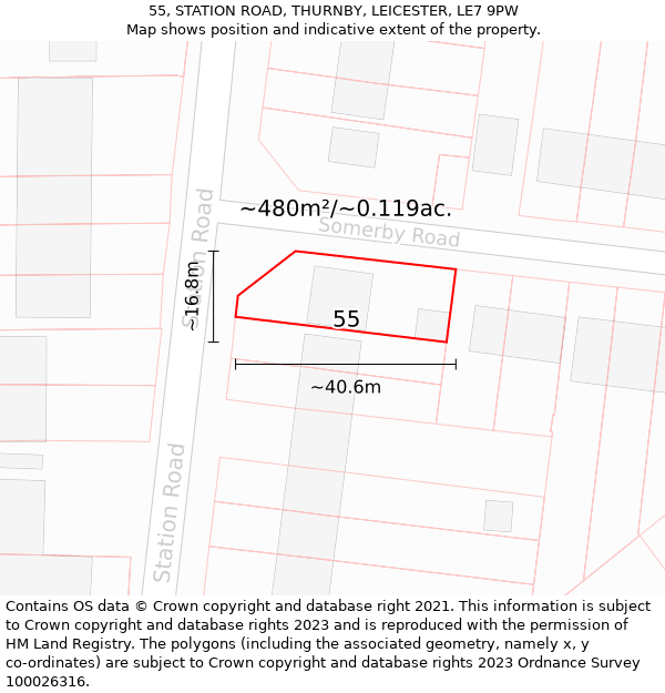 55, STATION ROAD, THURNBY, LEICESTER, LE7 9PW: Plot and title map