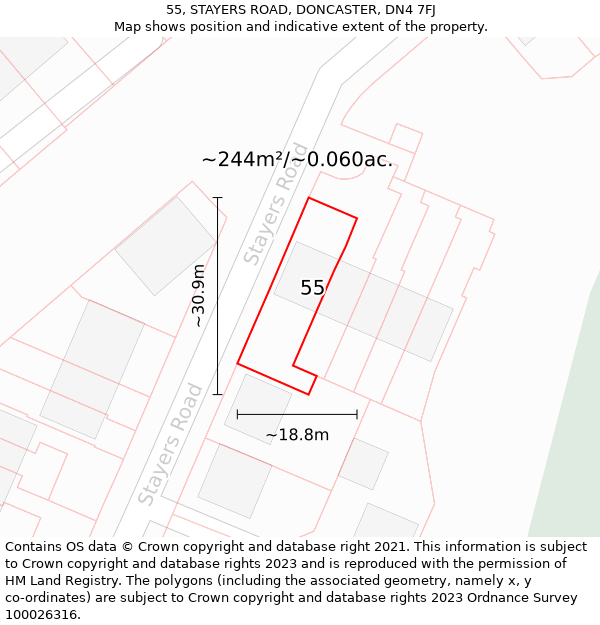 55, STAYERS ROAD, DONCASTER, DN4 7FJ: Plot and title map