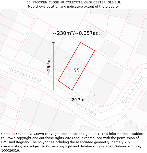 55, STOCKEN CLOSE, HUCCLECOTE, GLOUCESTER, GL3 3UL: Plot and title map