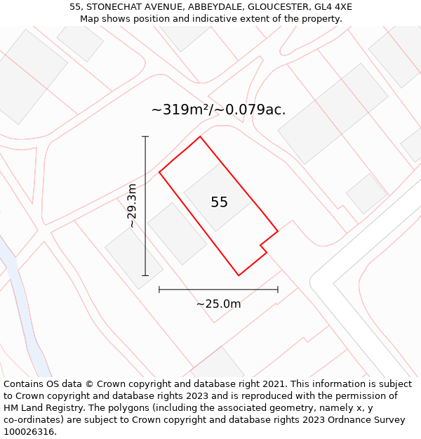 55, STONECHAT AVENUE, ABBEYDALE, GLOUCESTER, GL4 4XE: Plot and title map