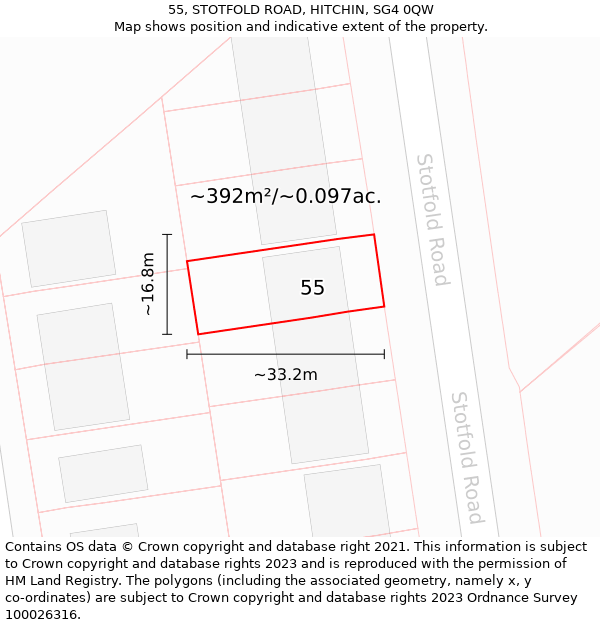 55, STOTFOLD ROAD, HITCHIN, SG4 0QW: Plot and title map