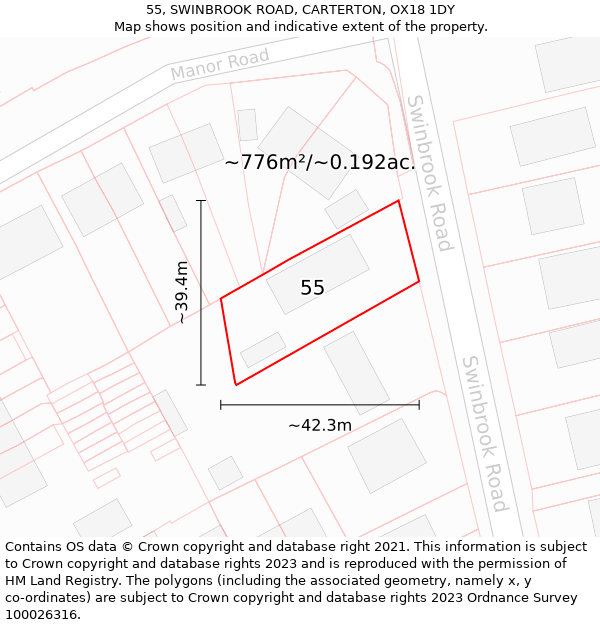 55, SWINBROOK ROAD, CARTERTON, OX18 1DY: Plot and title map