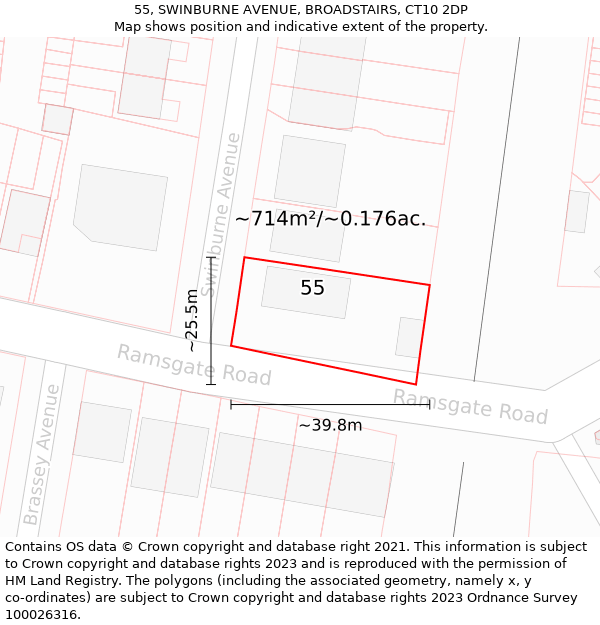 55, SWINBURNE AVENUE, BROADSTAIRS, CT10 2DP: Plot and title map