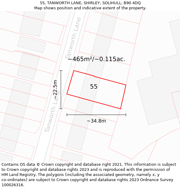 55, TANWORTH LANE, SHIRLEY, SOLIHULL, B90 4DQ: Plot and title map