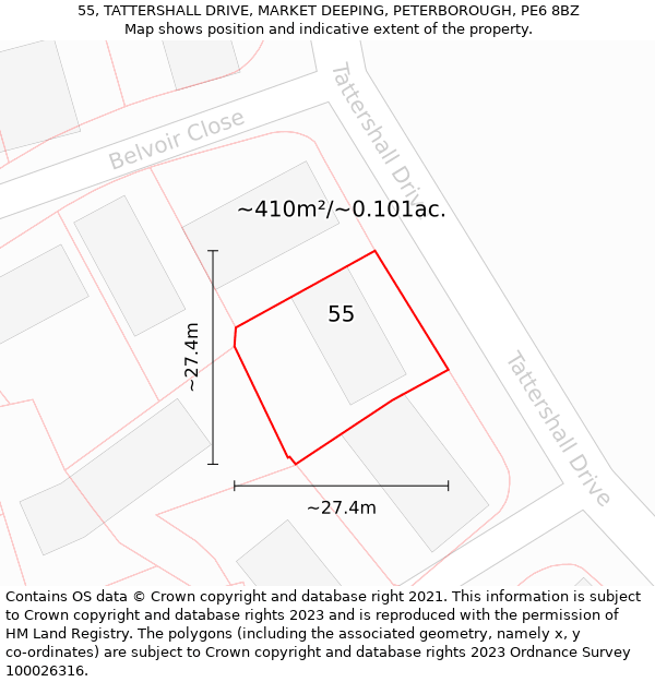 55, TATTERSHALL DRIVE, MARKET DEEPING, PETERBOROUGH, PE6 8BZ: Plot and title map