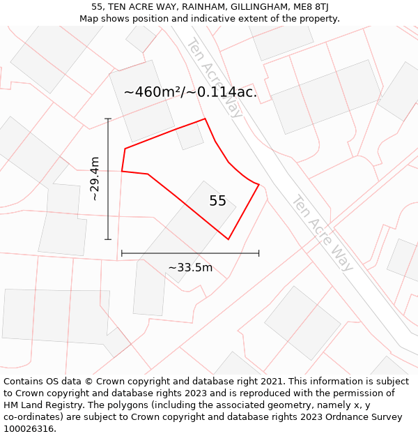 55, TEN ACRE WAY, RAINHAM, GILLINGHAM, ME8 8TJ: Plot and title map