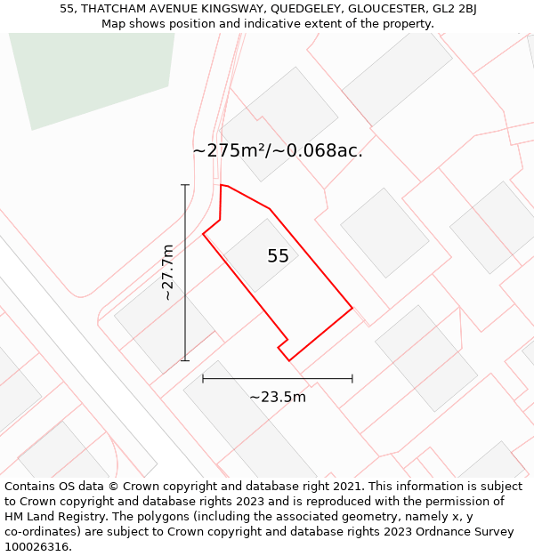 55, THATCHAM AVENUE KINGSWAY, QUEDGELEY, GLOUCESTER, GL2 2BJ: Plot and title map